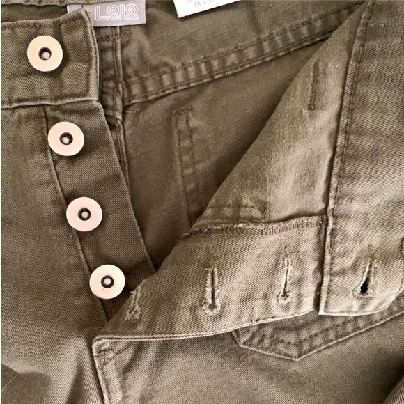 Olive Green Mid-High Rise Flare Button-fly Jeans Women Size 7 - Picture 4 of 8